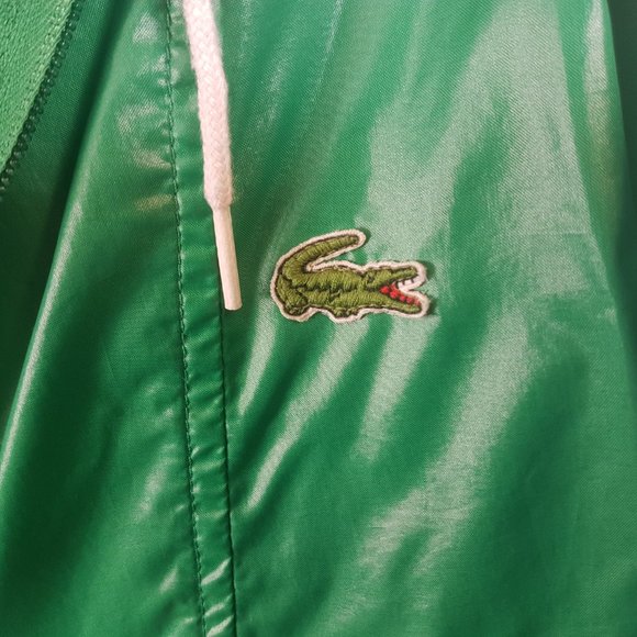 VINTAGE Lacoste IZOD Gator Nylon Pullover Hooded Rain Jacket Windbreaker Green M - Picture 4 of 14